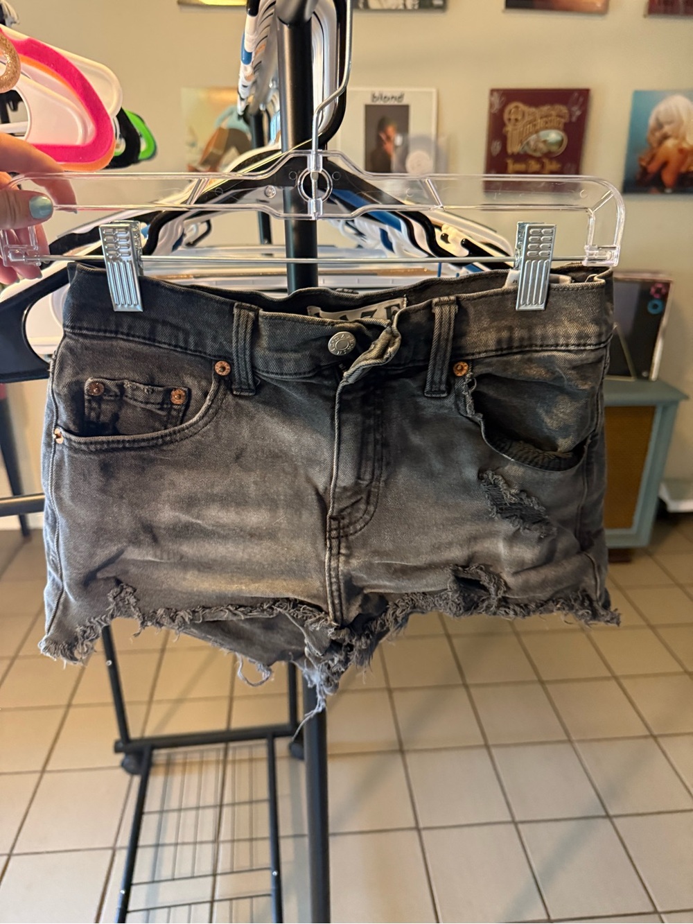 Frayed Hem Distressed Black Jean Shorts
